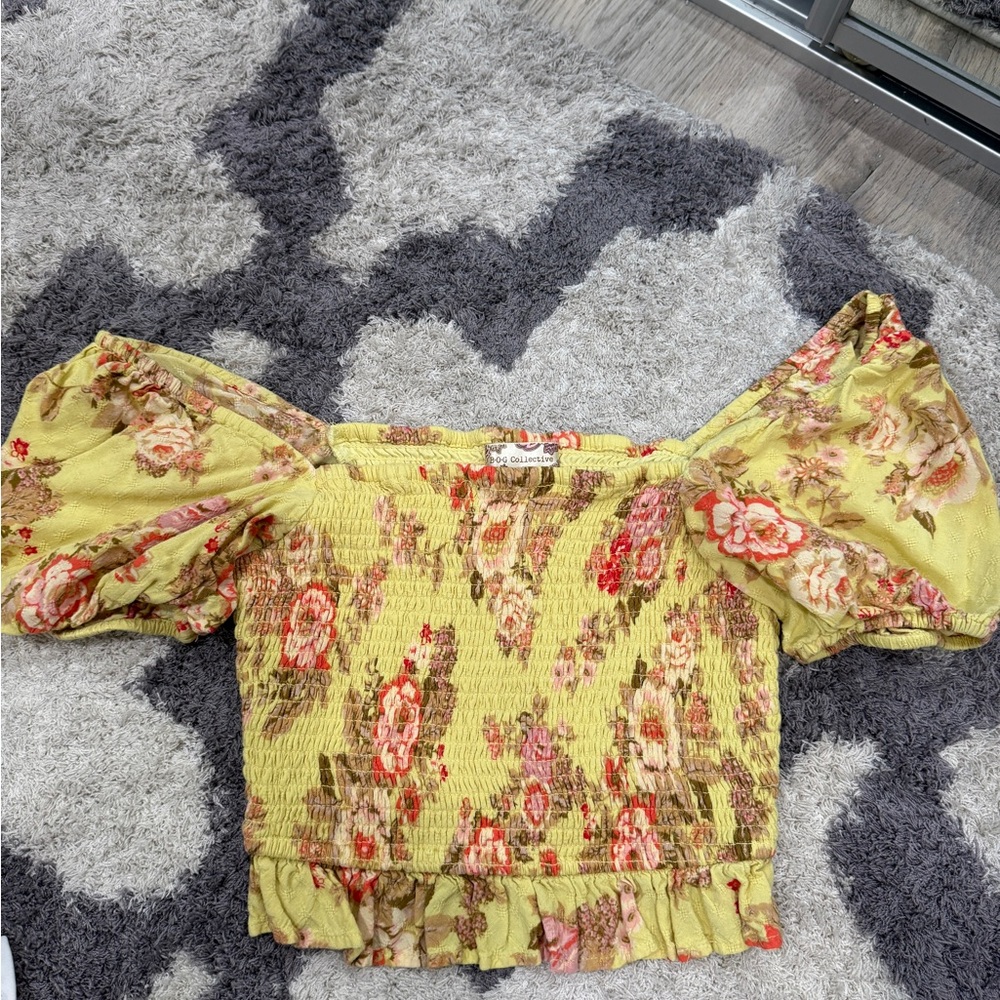 Floral Off-Shoulder Blouse in Yellow and Pink